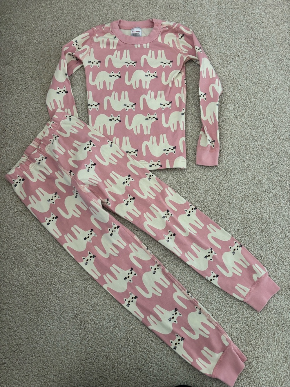 Girls cotton Hanna Andersson pink long sleeve cat pjs size 120 (6/7)